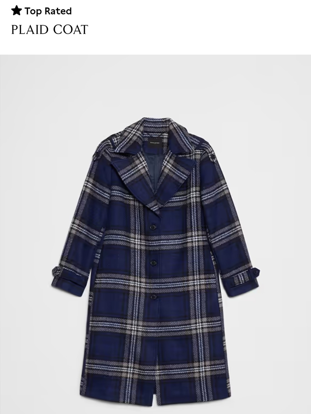 Plaid Wool-Blend Long Coat - Navy Plaid